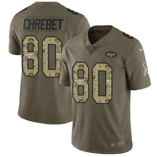 Nike Jets #80 Wayne Chrebet Olive/Camo Men's Stitched NFL Limited Salute To Service Jersey - Click Image to Close